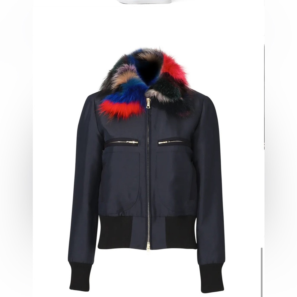 Harvey Faircloth Bomber Jacket with Colorful Fur Collar - Size Small